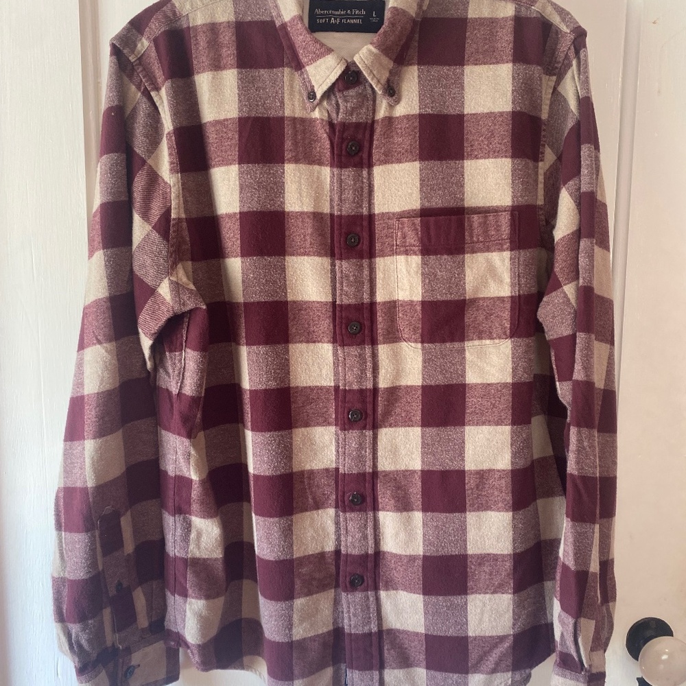 Abercrombie & Fitch SOFT A&F FLANNEL Shirt PLAID SZ L EUC🍁